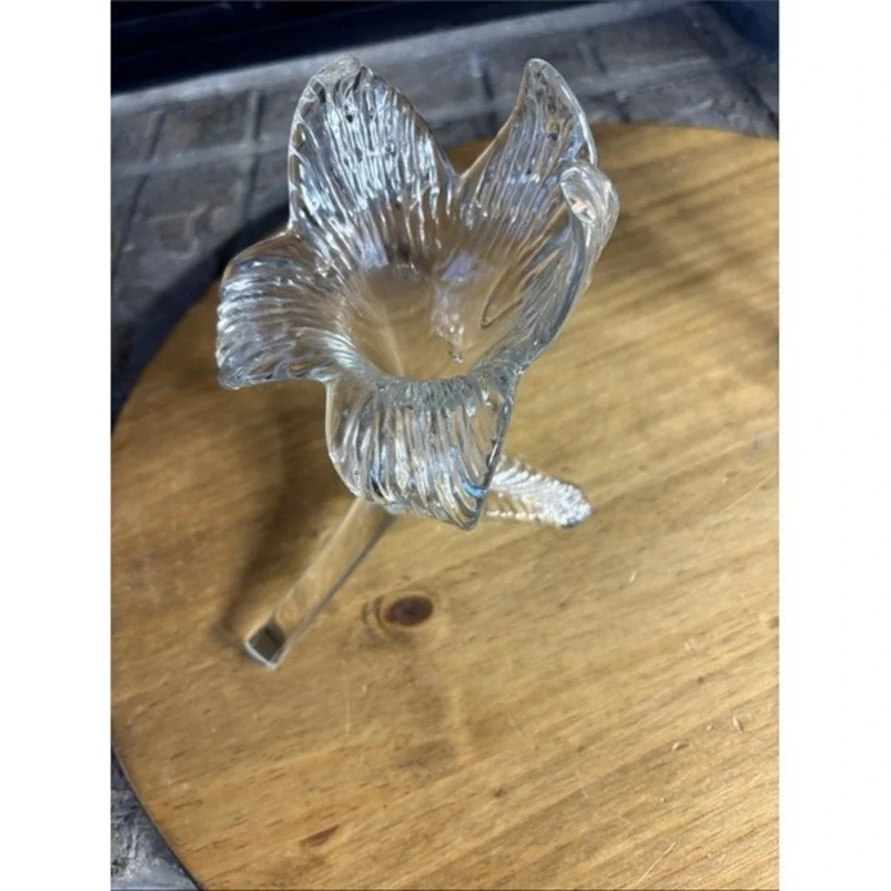 2 Vintage Clear Glass Lily Shaped Bud Vases /Candle Holders Hand Blown GIFT RARE